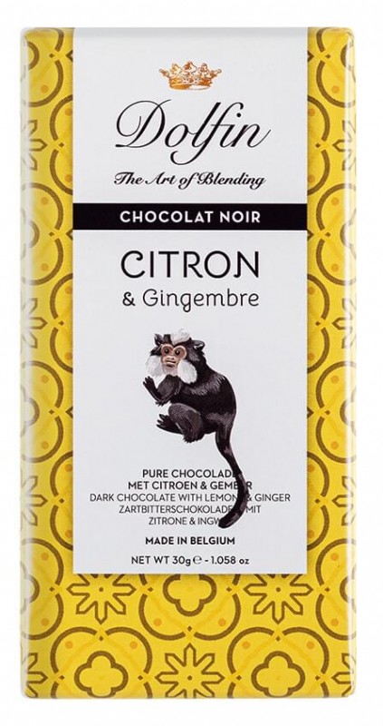 Chocolat noir citron et gingembre, dark chocolate with lemon and ginger, Dolfin - 30g - Piece