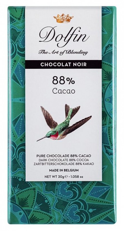 Chocolat noir 88% cacao, chocolat noir 88% cacao, Dolfin - 30g - Morceau