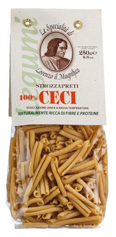 Pasta ai Ceci, Strozzapreti, Strozzapreti aus Kichererbsen, Lorenzo il Magnifico - 250 g - Beutel