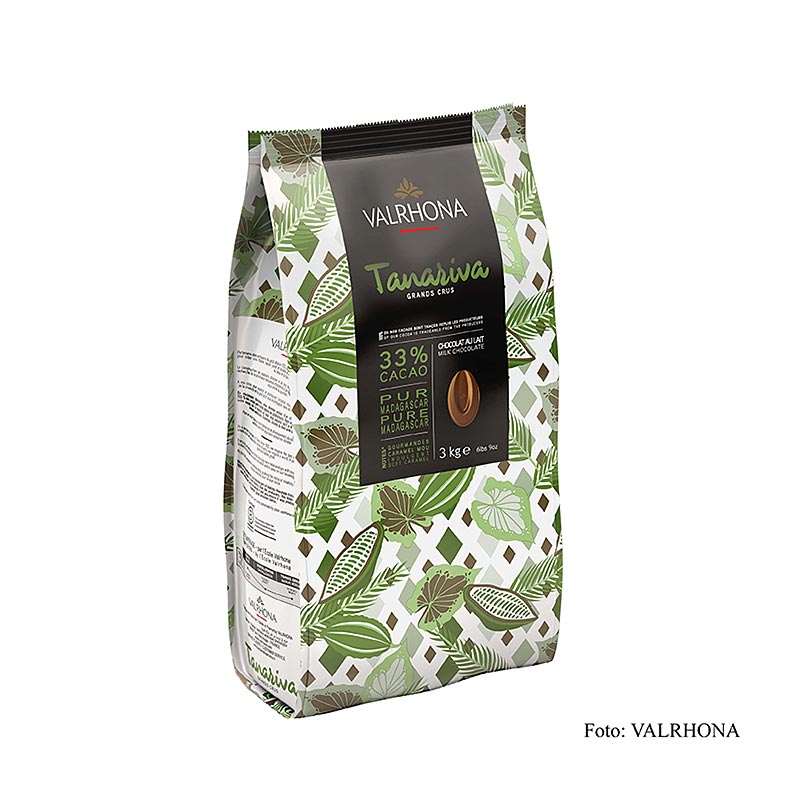 Valrhona Tanariva-Grand Cru, soedmaelkscoverture som callets, 33% kakao, fra Madagaskar - 3 kg - taske