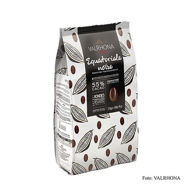 Valrhona Equatoriale Noire, dark couverture as callets, 55% cocoa - 3kg - bag