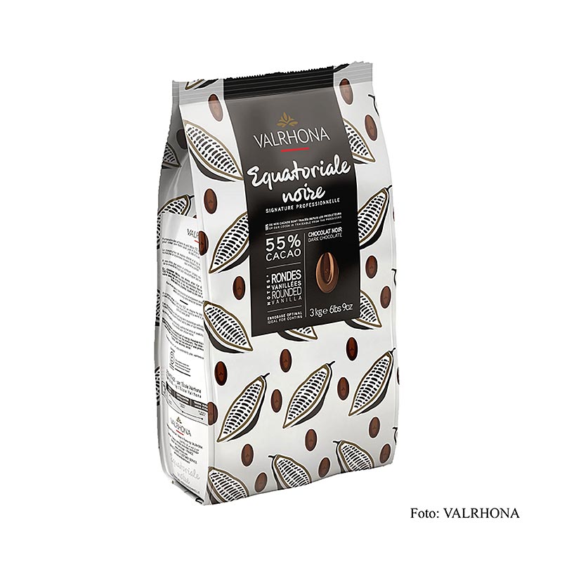 Valrhona Equatoriale Noire, donkere couverture als callets, 55% cacao - 3 kg - tas