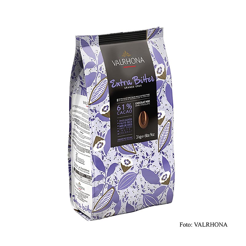 Valrhona Extra Bitter, couverture als callets, 61% cacao - 3 kg - tas