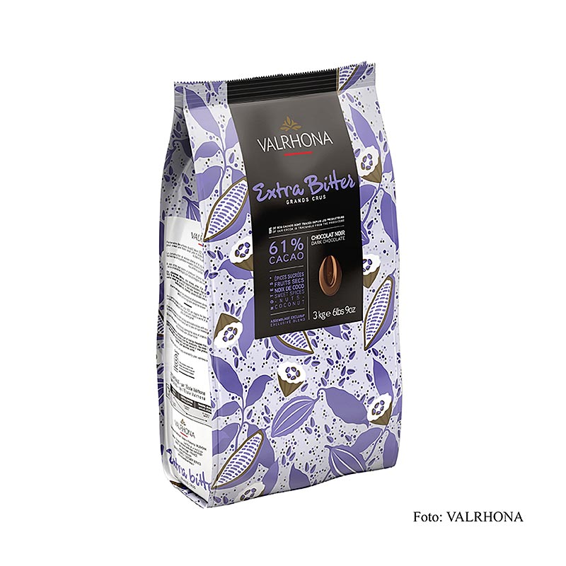 Valrhona Extra Bitter, couverture som callets, 61% kakao - 3 kg - taske