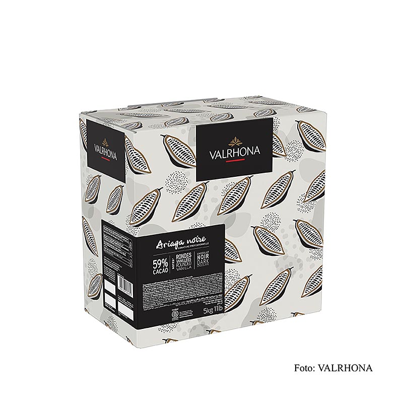 Valrhona Ariaga Noire 59%, donkere couverture, callets - 5 kg - karton