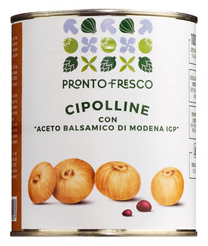 Cipolline all`Aceto balsamico di Modena IGP, oignons borrétane au vinaigre balsamique, Greci, Prontofresco - 840 g - boîte