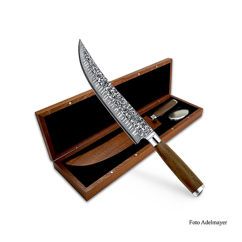 Couteau à decouper damas, 26cm, adelmayer® - 1 pièce - boite en bois