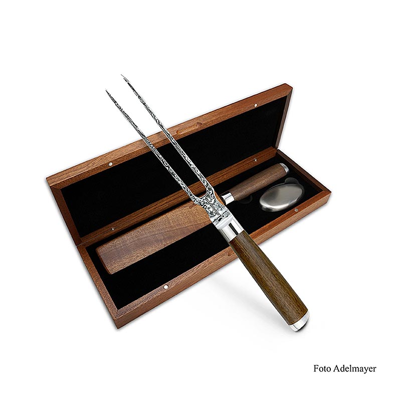 Fourchette à decouper damassee, 18 cm, adelmayer® - 1 pièce - boite en bois