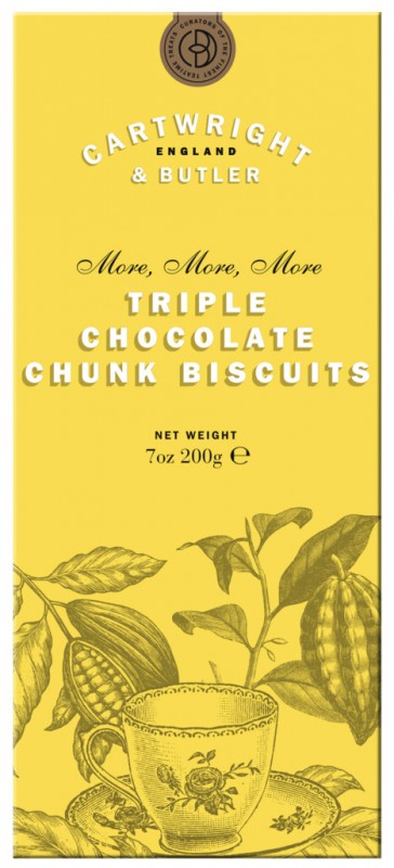 Triple Chocolate Chunk Biscuits, Gebäck mit dreierlei Schokolade, Cartwright & Butler - 200 g - Packung