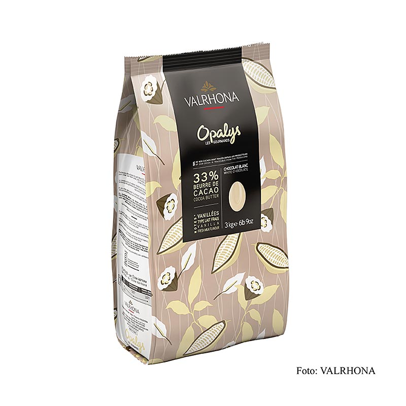 Valrhona Opalys, hvid couverture, callets, 33% kakaosmør - 3 kg - taske