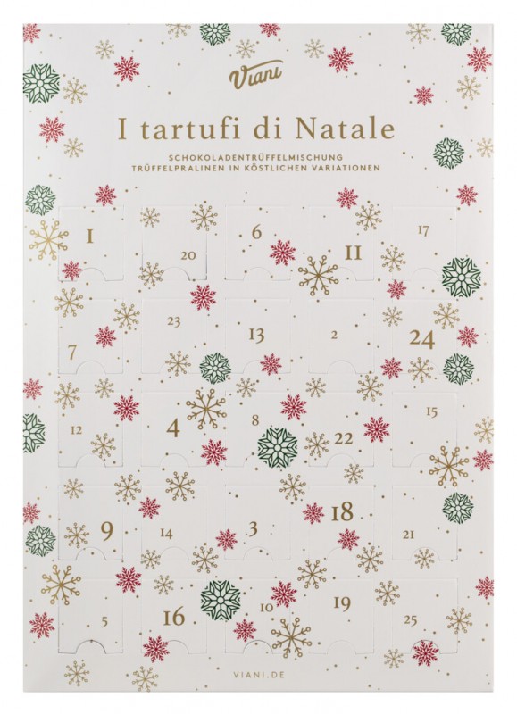Calendario dell`Avvento I tartufi di Natale, adventskalender med blandet Tartufi dolci, Viani - 350 g - stykke