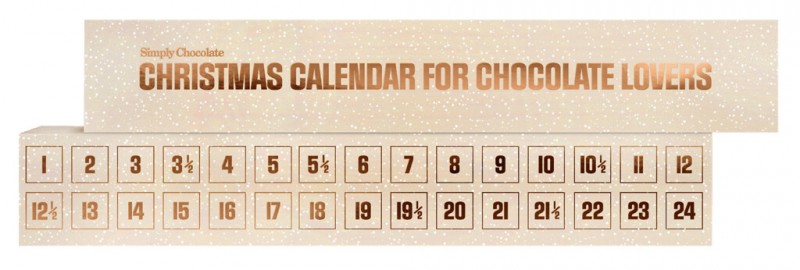 Calendrier de Noël pour les amateurs de chocolat, crème, Calendrier de l`Avent avec morceaux de chocolat + barres, Simply Chocolate - 300 grammes - Morceau
