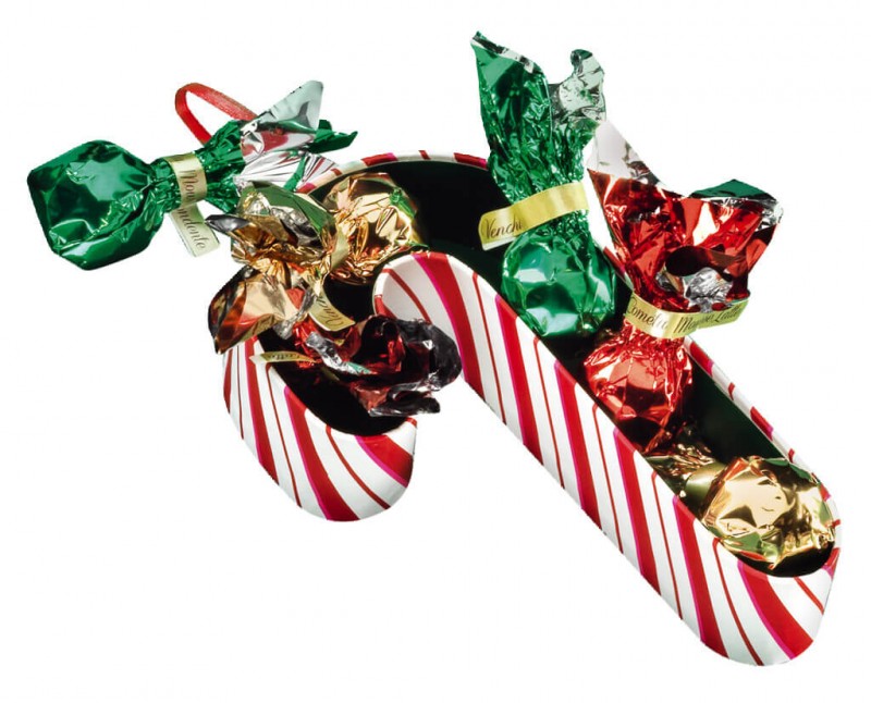 Candy Cane Christmas Bannecker, Zuckerstangen-Geschenkdose mit Schok.-Kometen, Venchi - 62 g - Stück