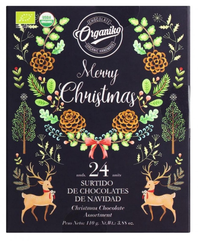 Assortiment de chocolats de Noël, bio, melange de chocolat aromatise, bio, chocolat bio - 110g - paquet Assortiment de chocolats de Noël, bio, melange de chocolat aromatise, bio, chocolat bio - 110g - paquet