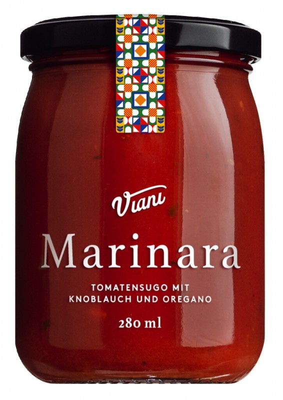 Sugo alla Marinara, Tomatensoße mit Knoblauch und Oregano, Viani - 280 ml - Glas