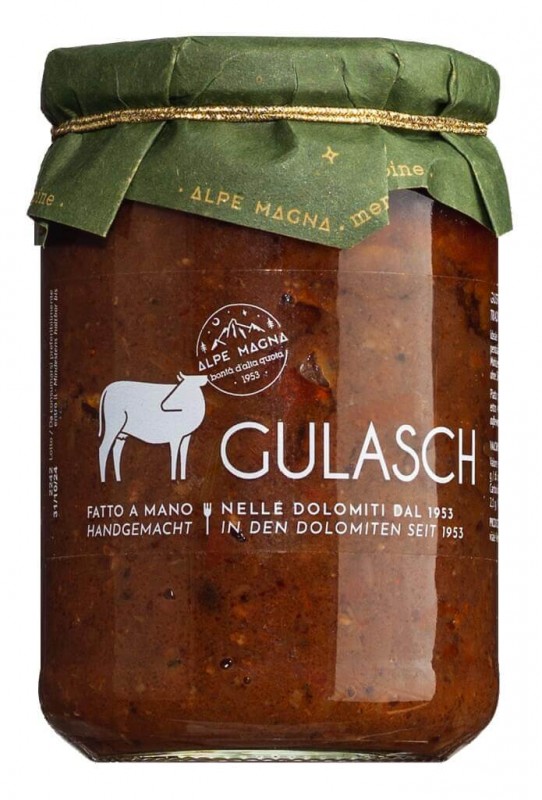 Gulasch, oksegulasch, Alpe Magna - 360 g - Glas