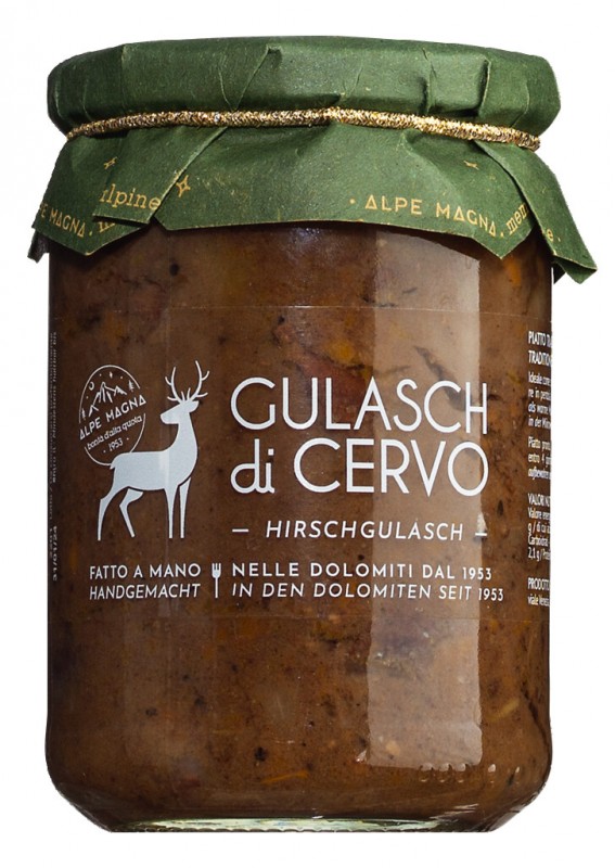 Gulasch di cervo, hjortegulasch, Alpe Magna - 360 g - Glas
