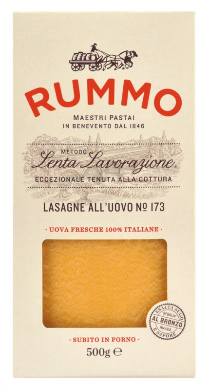 Lasagne all`uovo, pates aux oeufs, rummo - 500g - paquet