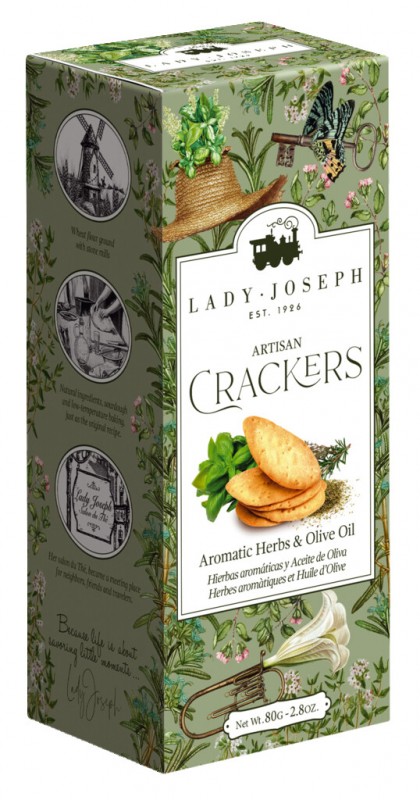 Aromatic Herbs and Olive Oil Crackers, Gebäck mit Kräutern und Olivenöl, Lady Joseph - 100 g - Packung