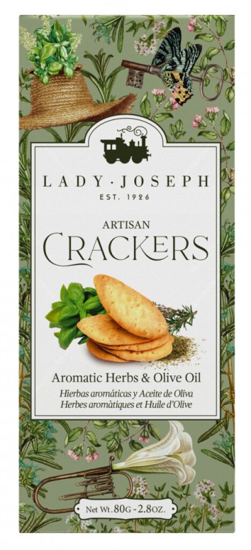 Aromatische Kruiden en Olijfolie Crackers, gebakjes met kruiden en olijfolie, Lady Joseph - 100 gr - pak