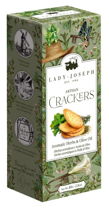 Aromatische Kruiden en Olijfolie Crackers, gebakjes met kruiden en olijfolie, Lady Joseph - 100 gr - pak