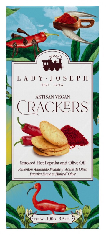 Smoked hot Paprika Crackers, Gebäck mit geäucherter Chili, Lady Joseph - 100 g - Packung