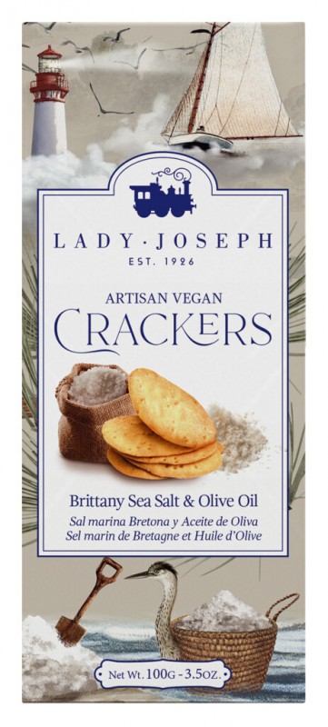 Brittany Sea Salt and Olive Oil Crackers, kiks med havsalt fra Bretagne, Lady Joseph - 100 g - pakke