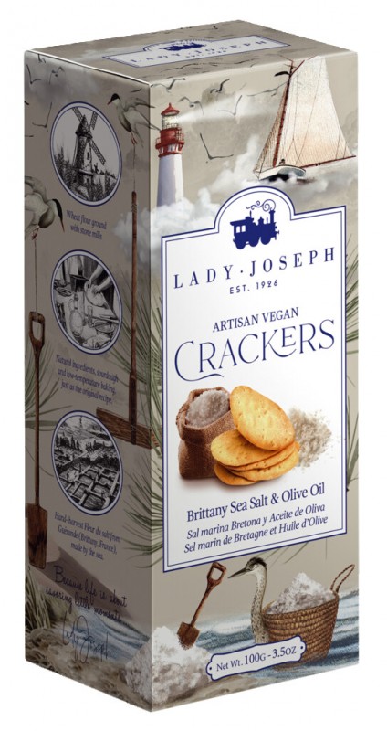 Brittany Sea Salt and Olive Oil Crackers, kiks med havsalt fra Bretagne, Lady Joseph - 100 g - pakke