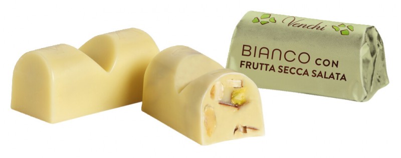 White Chocolate Ingot with saltet nuts, Weiße Schokolade mit gesalzenen Nüssen, Venchi - 1.000 g - kg