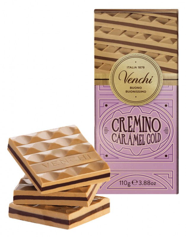 Gold Caramel Cremino Bar, layered chocolate with almond and caramel, Venchi - 110g - Piece