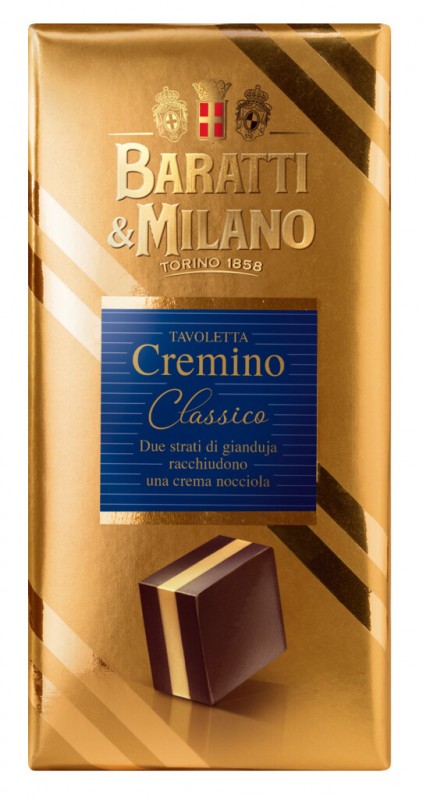 Tavoletta Cremino Classico, Classic hazelnut layered bar, Baratti e Milano - 100 g - Piece