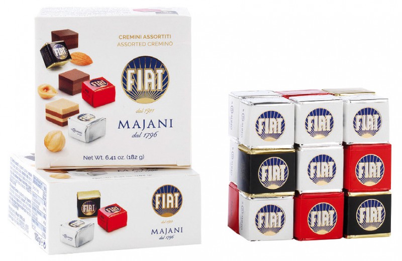 Dadino Fiat Mix, mistura de praline em camadas com creme de cacau e avela, Majani - 182g - pacote