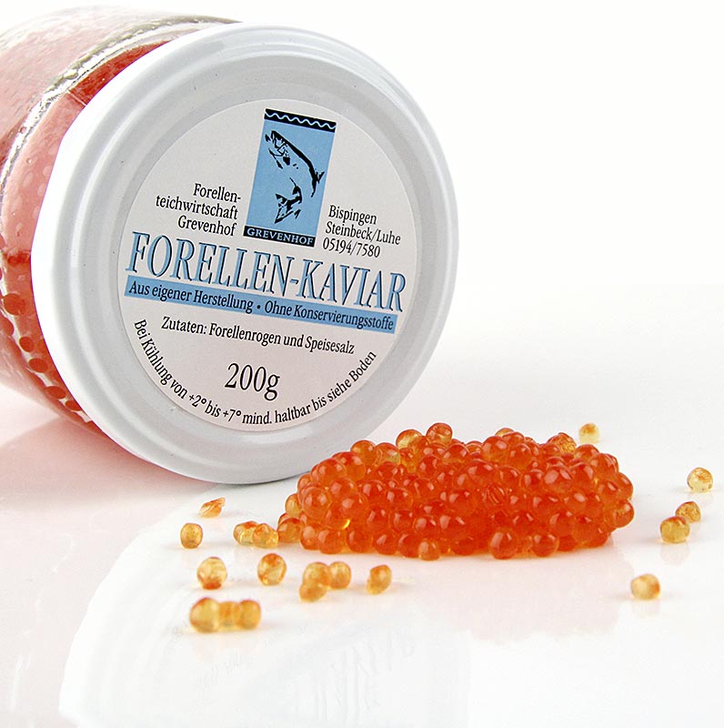 Kaviar ikan trout, oranye keemasan - 200 gram - Kaca