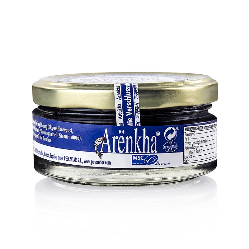 Caviale Arenkha (precedentemente Avruga / Harenga), prodotto con aringhe affumicate - 120 g - Bicchiere