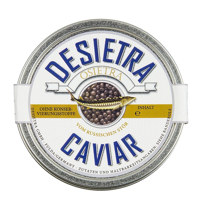 Caviar Desietra Osietra (gueldenstaedtii), aquicultura, sem conservantes - 125g - pode