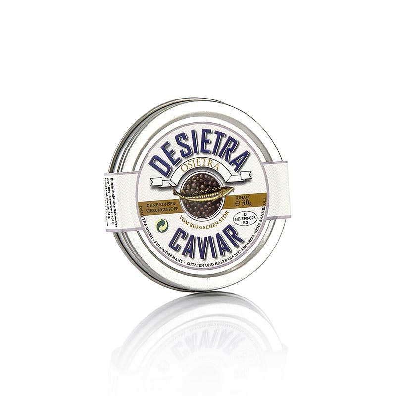 Caviar Desietra Osietra (gueldenstaedtii), aquicultura, sem conservantes - 30g - pode