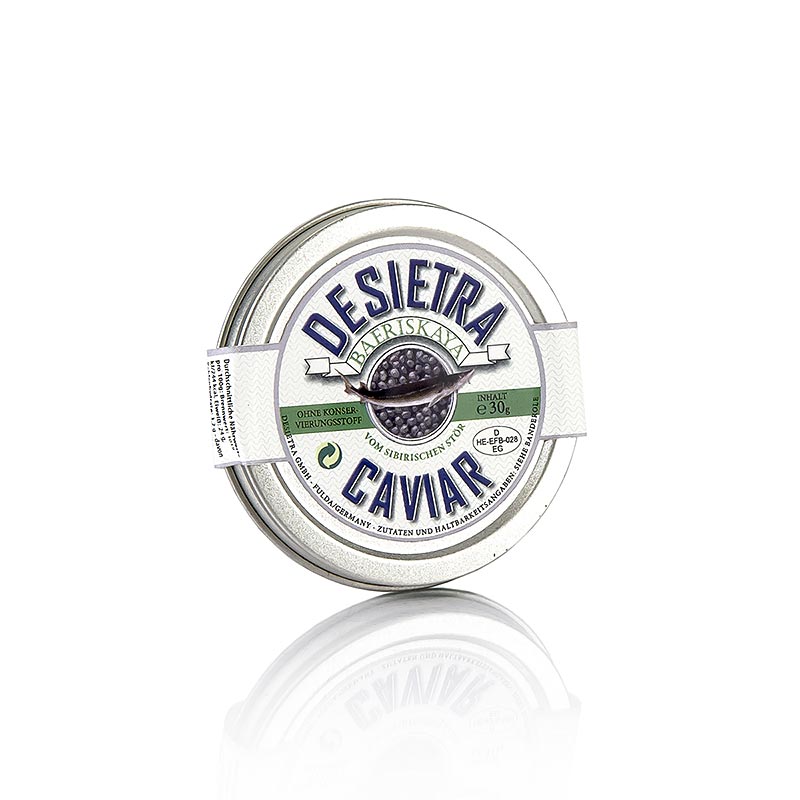 Desietra Baeriskaya kaviar (baerii), fiskeldi, an rotvarnarefna - 30g - dos Desietra Baeriskaya kaviar (baerii), fiskeldi, an rotvarnarefna - 30g - dos