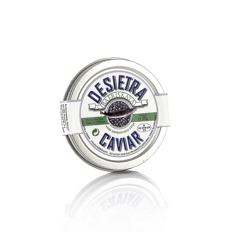 Caviar Desietra Baeriskaya (baerii), aquicultura, sense conservants - 30 g - llauna
