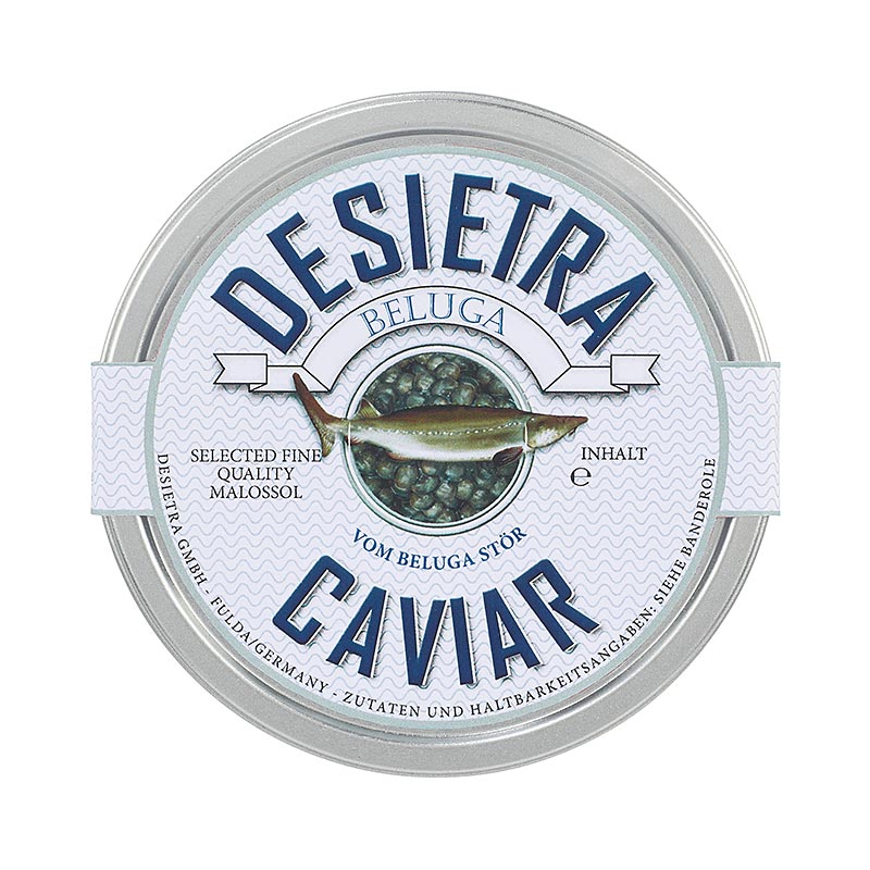 Desietra Beluga Caviar Malossol vom Hausen huso huso, Fiskeldi Thyskalandi - 30g - dos