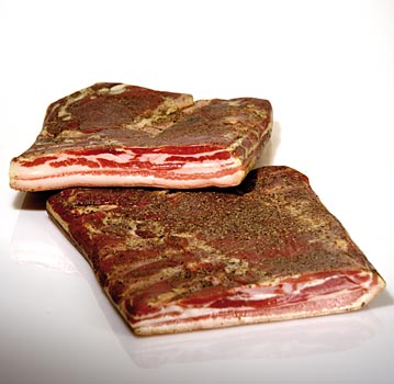 Pancetta - bacon entremeado da Toscana, Montalcino Salumi - aproximadamente 1,6 kg - -