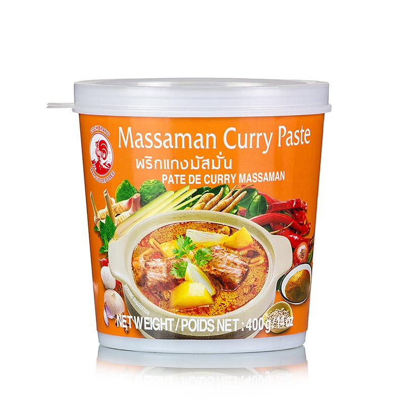 Pasta de curry Massaman (curry tailandes), marca Cock - 400g - Caneca