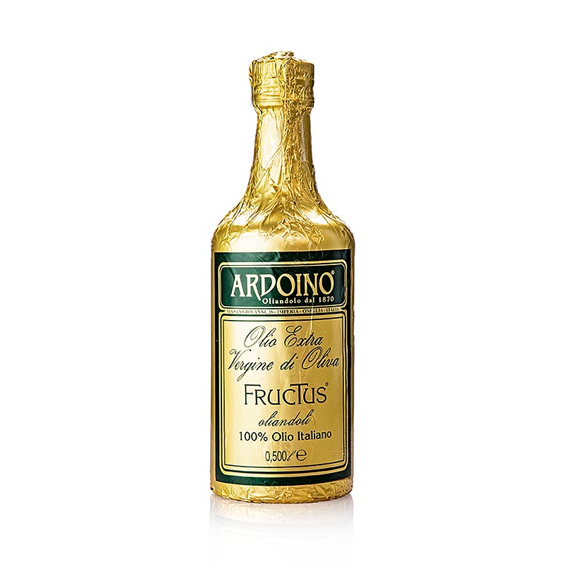 Olio extra vergine di oliva, Ardoino Fructus, non filtrato, in foglia oro - 500 ml - Bottiglia