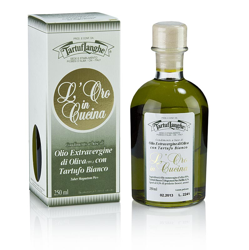 Oli d`oliva verge extra L`Oro in Cucina amb tofona blanca i aroma, Tartuflanghe - 250 ml - Ampolla