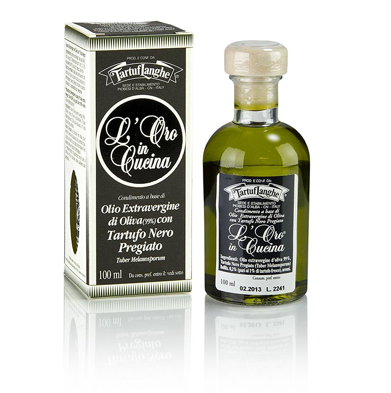 Aceite de oliva virgen extra L`Oro in Cucina con trufa de invierno y aroma, Tartuflanghe - 100ml - Botella