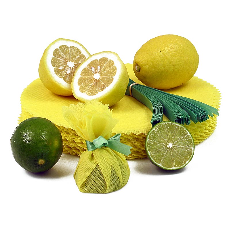 The Original Lemon Wraps - sitruuna tarjoilupyyhe, keltainen, vihrea solmio - 100 kappaletta - laukku