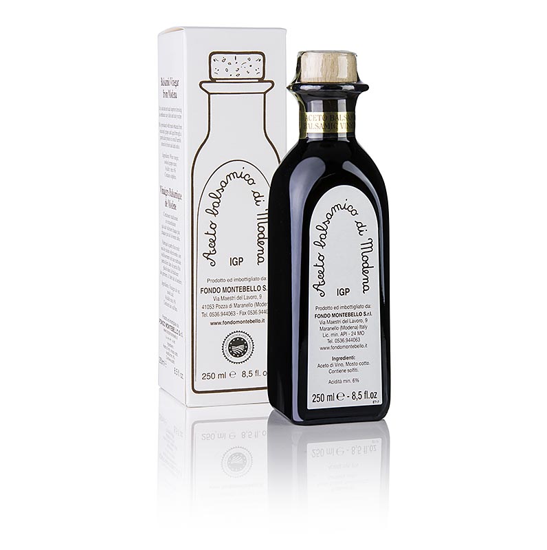 Aceto Balsamico, Fondo Montebello di Modena 8 anni, (FM01) confezione bianca - 250 ml - Bottiglia