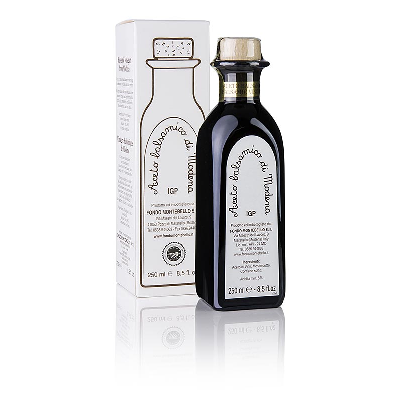 Aceto Balsamico, Fondo Montebello di Modena 8 anys, (FM01) embalatge blanc - 250 ml - Ampolla