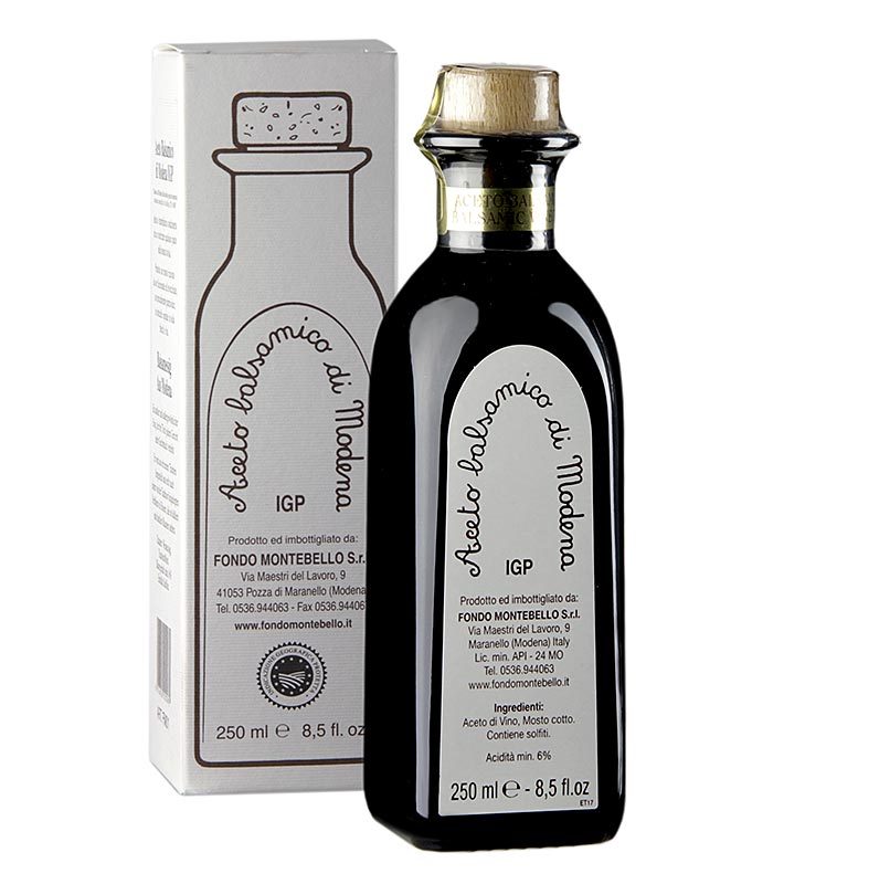 Aceto Balsamico, Fondo Montebello di Modena 8 ar, (FM01) vit forpackning - 250 ml - Flaska Aceto Balsamico, Fondo Montebello di Modena 8 ar, (FM01) vit forpackning - 250 ml - Flaska