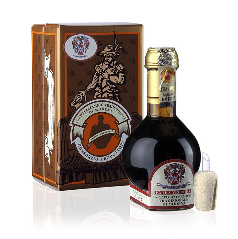 Aceto Balsamico Tradizionale DOP / PDO, Extravecchio, 25 tahun, kotak hadiah, Malpighi - 100ml - Botol Aceto Balsamico Tradizionale DOP / PDO, Extravecchio, 25 tahun, kotak hadiah, Malpighi - 100ml - Botol