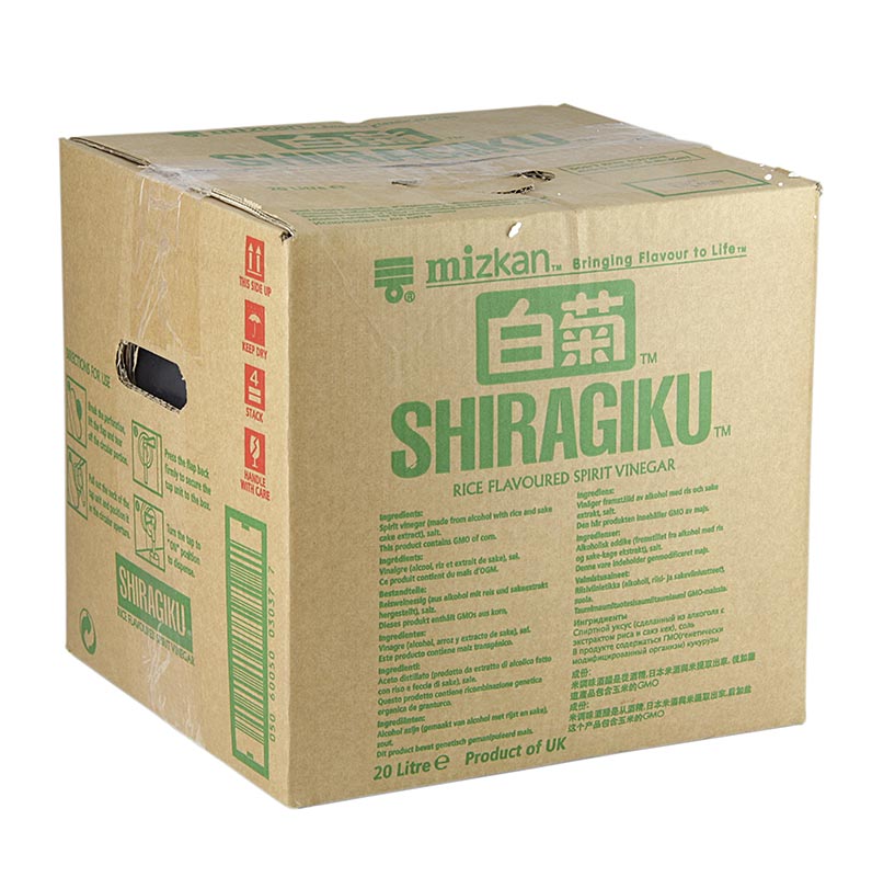 Vinagre de vino de arroz para sushi, Shiragiku, con sal, Mizkan - 20 litros - Bolsa en caja